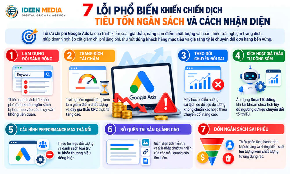 TỐI ƯU CHI PHÍ GOOGLE ADS: 7 LỖI THƯỜNG GẶP VÀ GIẢI PHÁP TĂNG ROI BỀN VỮNG